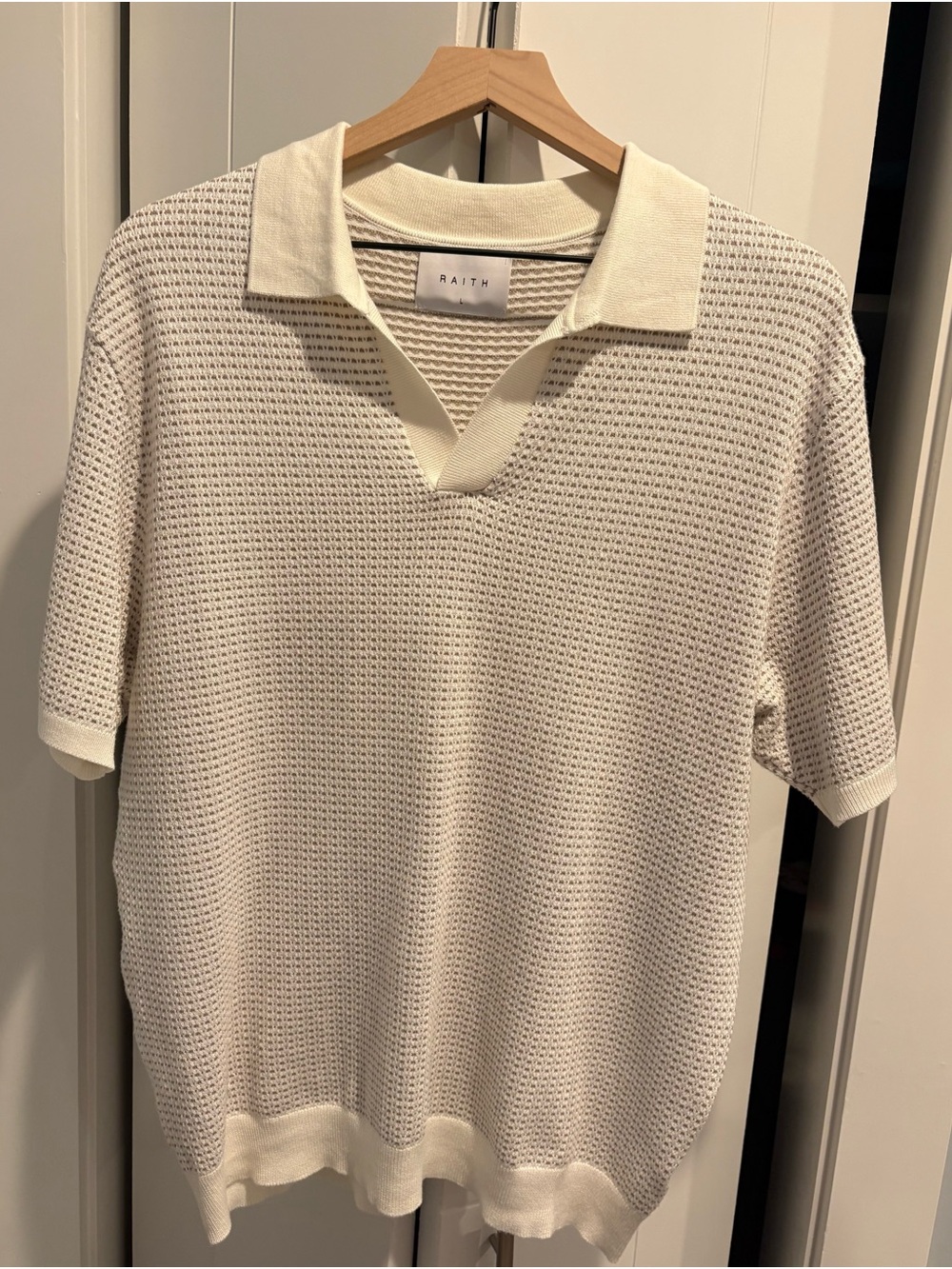 RAITH Waffle Knit Resort Polo Sweater Shirt Cream/Taupe Size Large – Like New